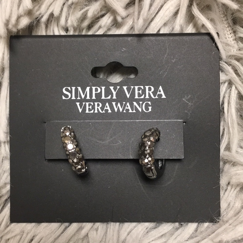 Vera Wang Glitter Sparkle Hoop Round Earrings New